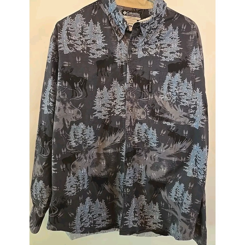 Columbia Button Down‎ Moose Tracks Forest Shirt Size Medium Gorpcore Hiking Rei